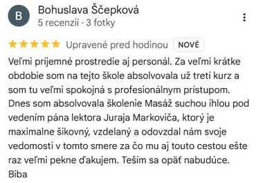 Referencie ku kurzu: Masáž suchou ihlou od Bohuslava Ščepková - Google Recenze