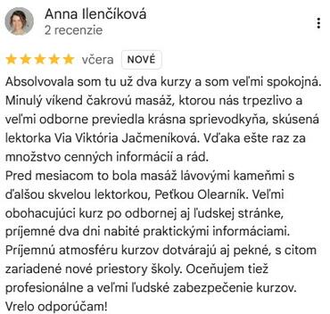 Referencie ku kurzu: Čakrová masáž, Masáž lávovými kameňmi od Anna Ilenčíková - Google Recenze
