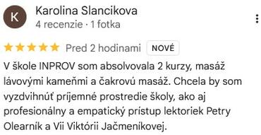 Referencie ku kurzu: Masáž lávovými kameňmi, Čakrová masáž od Karolina Slancikova - Google Recenze